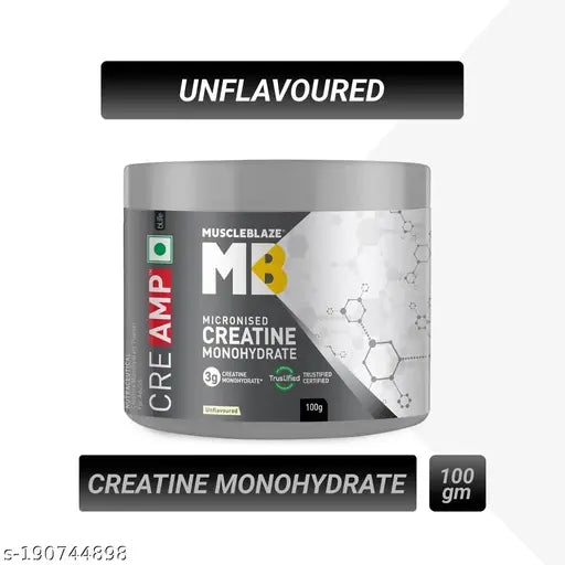 MuscleBlaze Creatine Monohydrate CreAMP™ with CreAbsorb™, Trustified Certified (100 g, Unflavoured, 32 Servings) #creatine #creatine powder #creatine supplement #muscle gain