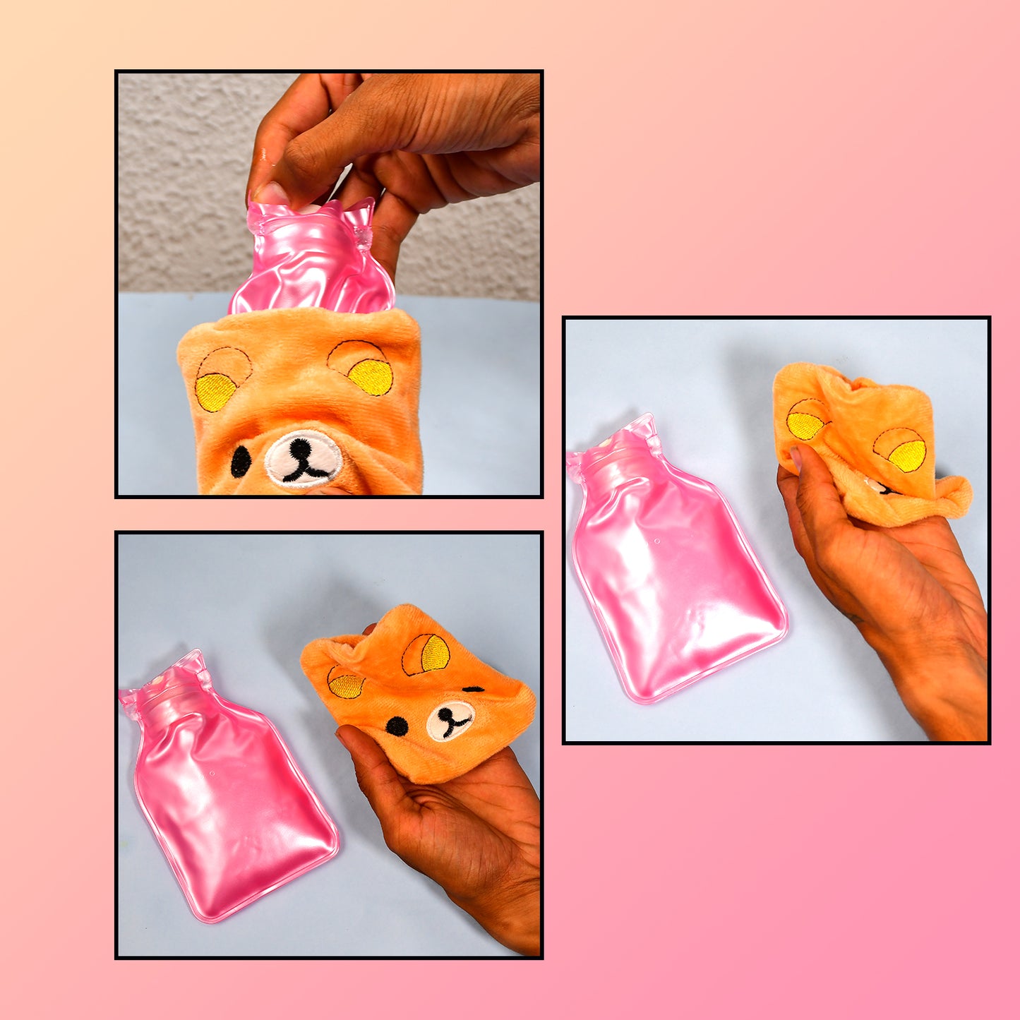 6503 Orange Panda Small Hot Water Bag With Cover For Pain Relief Neck Shoulder Pain And Hand Feet Warmer Menstrual Cramps. - Springkart 