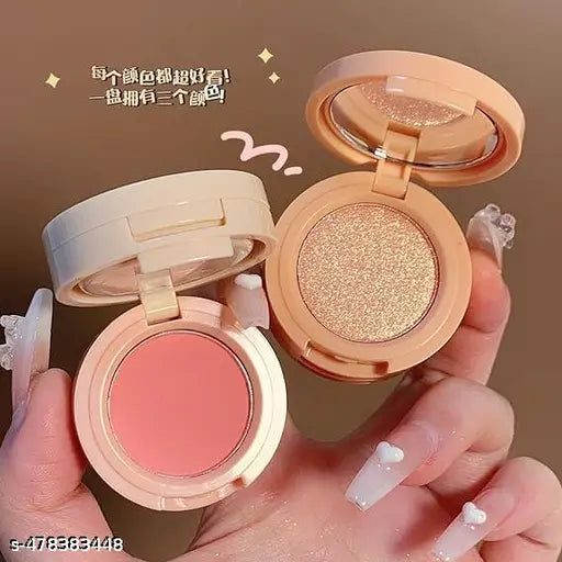 Adya Studio 3 in 1 face blusher + highlihger with mini compact palette | travel friendly mini face blush and highlihter palette (SHADE -1)