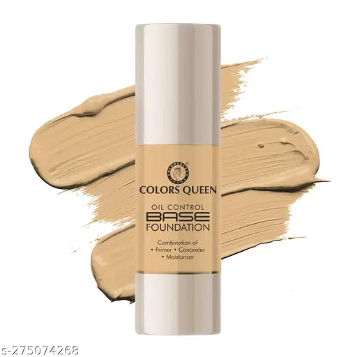 Colors Queen Oil Control Base Foundation with Combination of Primer, Concealer, Moisturizer (Natural Almonds, 30ml)