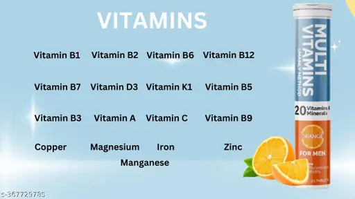 Complete Multivitamin Tablets – 20 Essential Vitamins & Minerals with Calcium, Selenium & Magnesium | Boosts Immunity, Energy & Wellness | Effervescent Orange Flavor | 20 Tablets for Men & Women