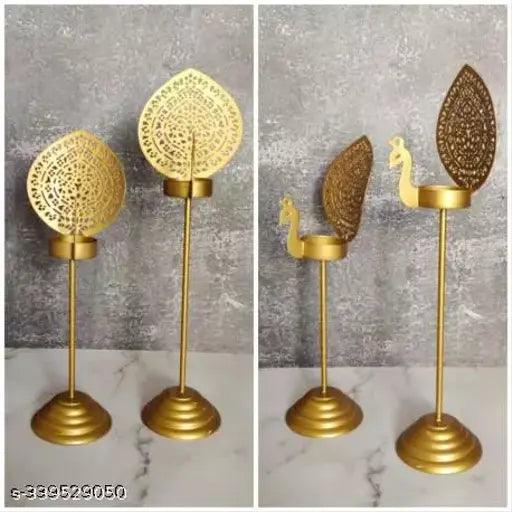 Golden Designer 2 Peacock Tea Light Candle Holders & Stands