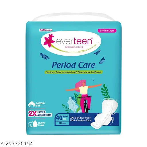 Everteen combo 40 XXL Dry Neem Safflower Sanitary Pads with Free Menstrual Period Pain Relief Cramps Roll-On (5ml) - Springkart 