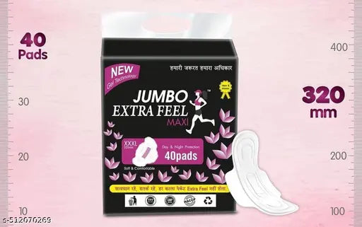 Anti bacterial Sanitary Pads With Drynet Technology (100% leakage Proof Sanitary Napkins ) (Size - 320mm | XXXL) (Combo of 2 Packet) (Total 80 Pads).. ped for women and girls also senitry ped