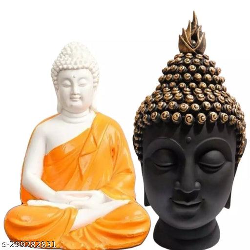 Handcrafted Polyresin Buddha Head & Sitting Meditation Dhyan Buddha Statue - Springkart 