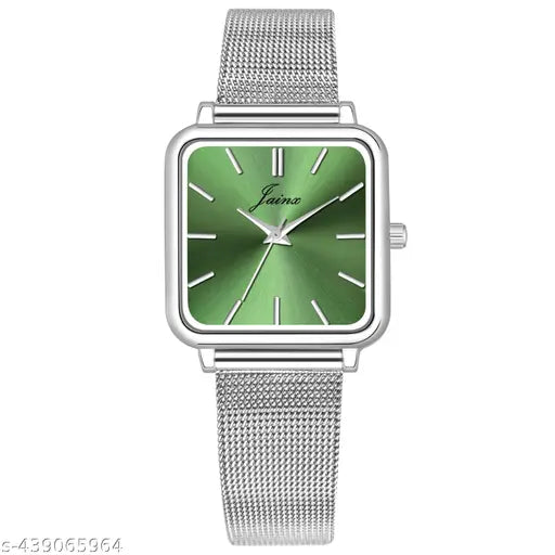 Jainx Square Green Dial Steel Mesh Chain Analog Wrist Watch for Women - JW85603