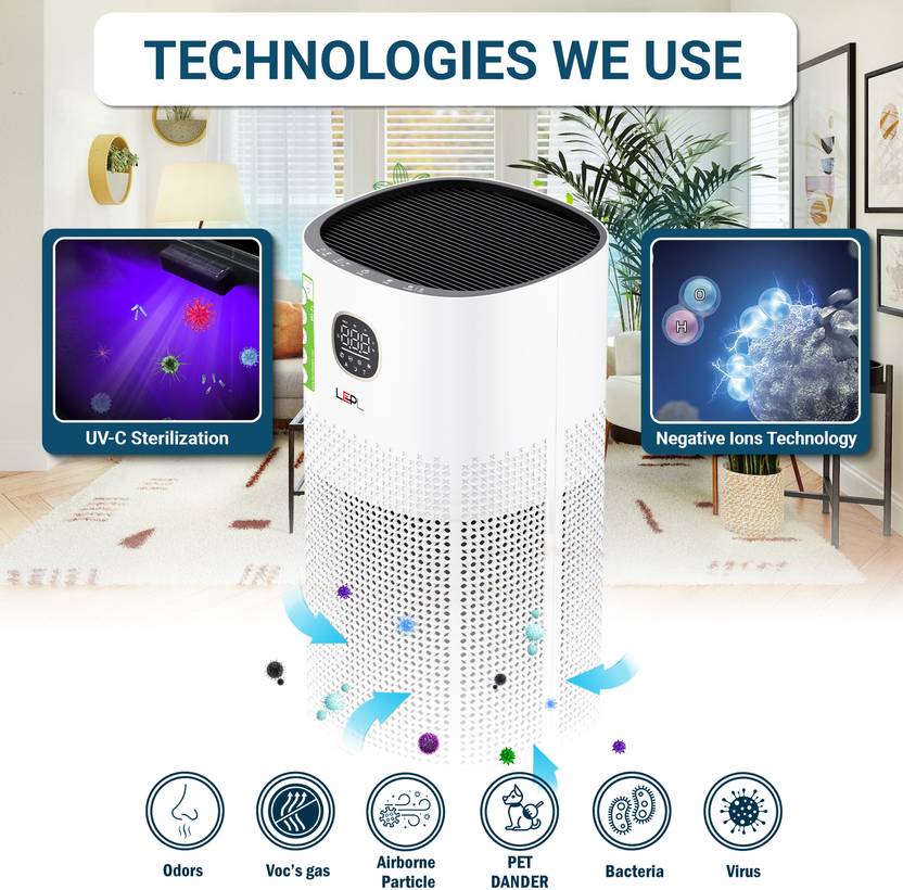 LEPL Synergy LAP1004 Antivirus HEPA & Carbon Filter, UV, WIFI, Touch&Digital display Portable Room Air Purifier  (White)