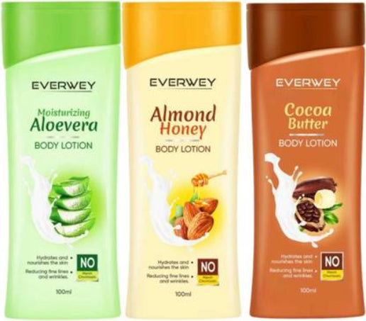 Everwey Nourishing Aloe Vera, Almond Honey & Coco Butter Body Lotion Pack of 3  (300 ml)