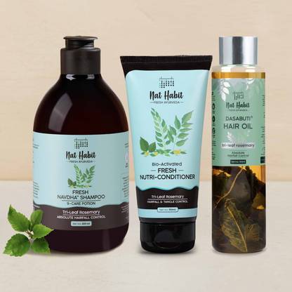 Nat Habit Rosemary Hair Oil, Shampoo and Conditioner Combo | 3-in-1 Complete Hair Care Kit (3 Items in the set)