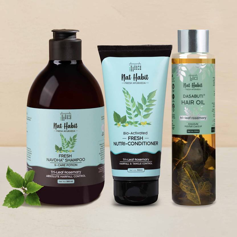Nat Habit Rosemary Hair Oil, Shampoo and Conditioner Combo | 3-in-1 Complete Hair Care Kit (3 Items in the set)