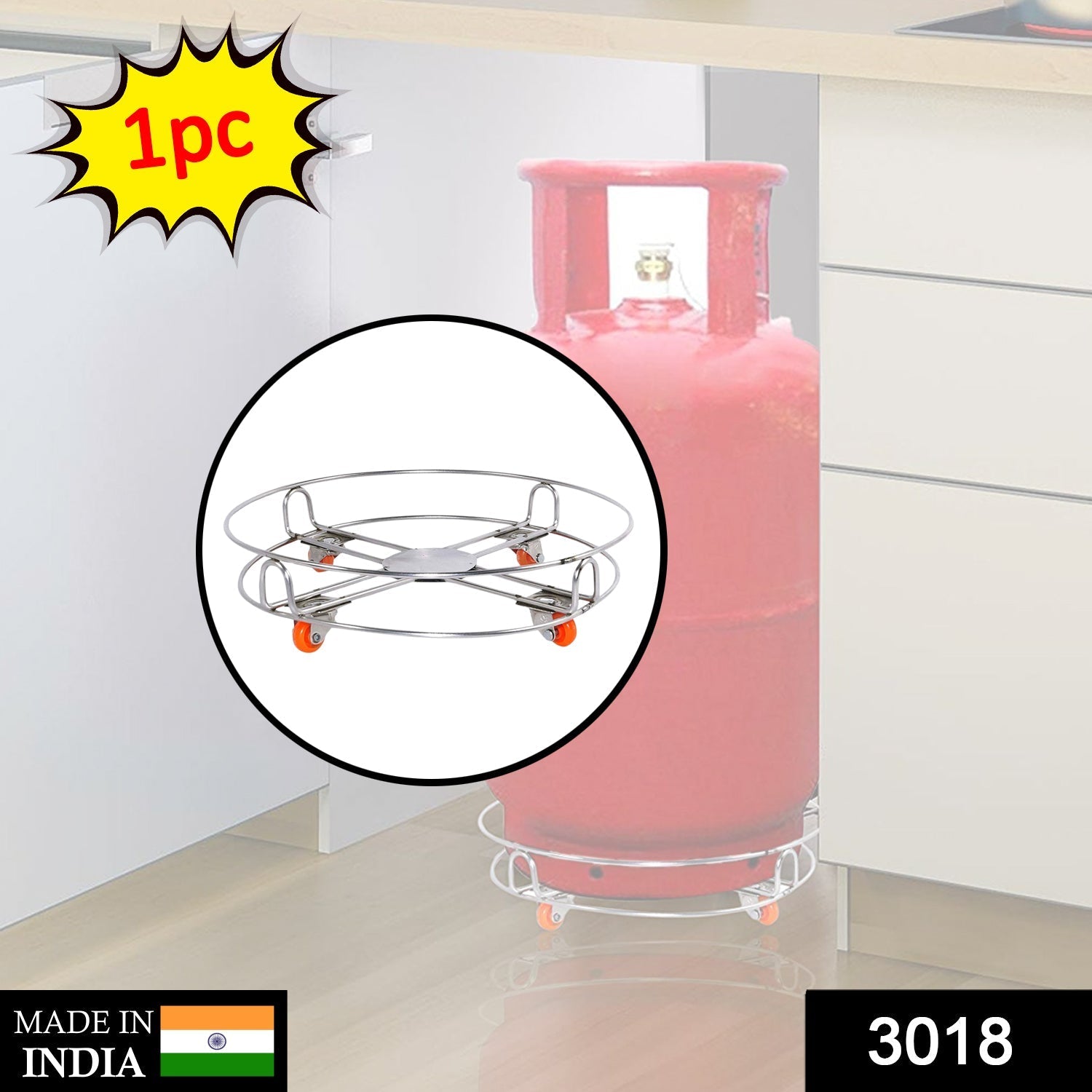 Stainless Steel Gas Cylinder Trolley with Wheels LPG Cylinder Roller Stand Movable Trolley - Springkart 