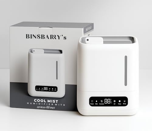BINSBARRY Smart Ultrasonic Humidifier and Aroma Difuser, 4L Cool Mist Humidifiers for Home & Bedroom, Top Filling, 360° Nozzle and Auto Shut-Off with Timer, LED Display, Remote Control (White) : Amazon.in: Home & Kitchen