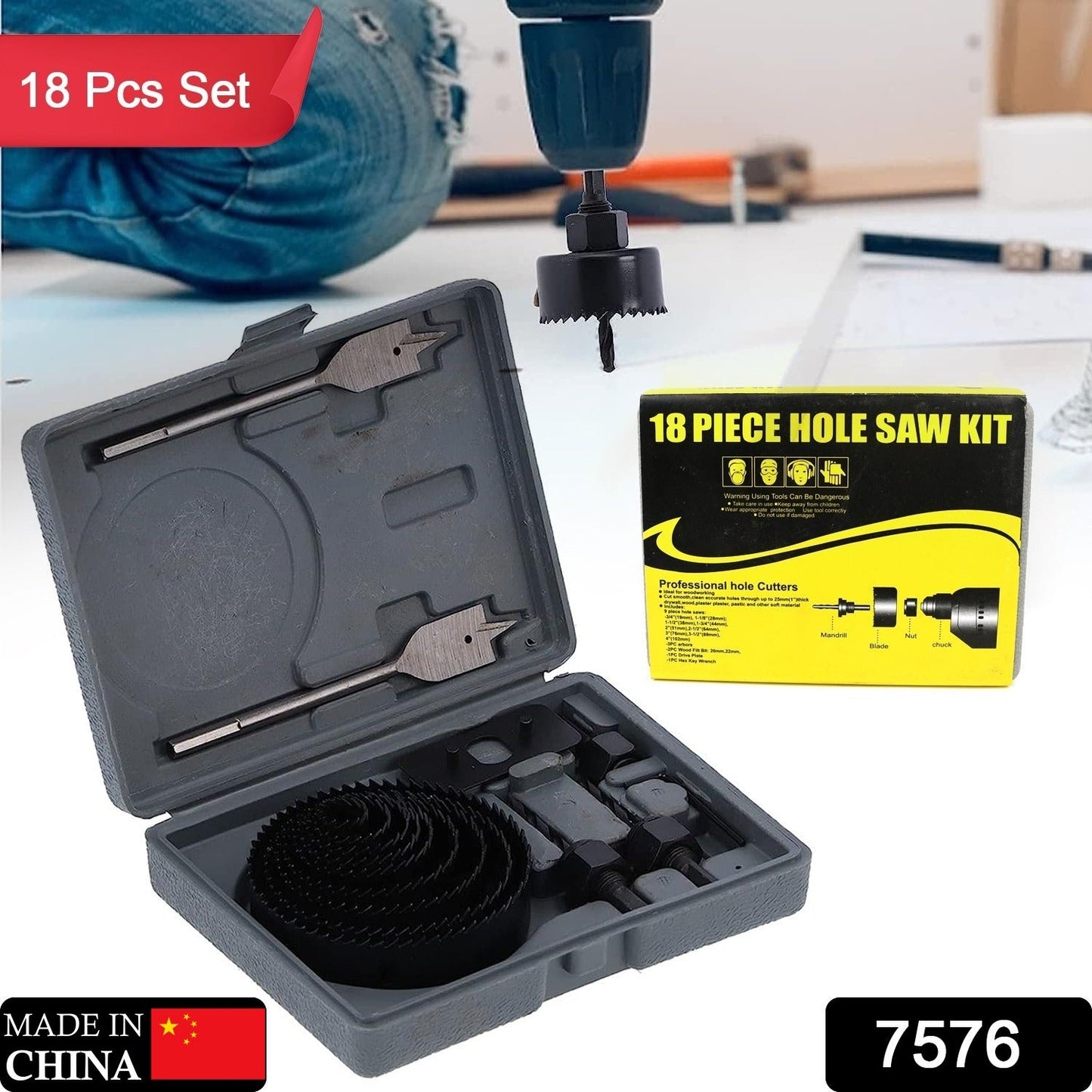 Drill Hole Cutter, Carbon Steel High Accuracy Incisive Hole Saw for Cutting PCV for Cutting Plastic for Cutting Wood Hole Saw Kit (18 Pcs Set) - Springkart 