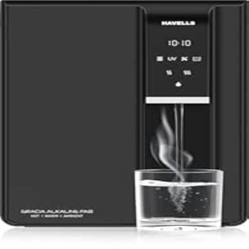 Havells Gracia FAB Alkaline Water Purifier (Black), RO+UV+Alkaline, Hot, Warm & Ambient Water, Copper+Zinc+Minerals, 9 Stage Purification, 6.5L SS Tank, Suitable for Borewell, Tanker & Municipal Water