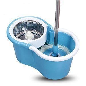 Heavy Duty Microfiber Spin Mop with Plastic Bucket & Rotating Steel Pole Head - Springkart 