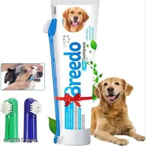 Breedo Cool Mint Toothpaste and 3Pcs Pet Toothbrush Combo for Dogs - 100g | Pet Toothbrush (For Dogs, Cat, Hampster, All Other Pets)