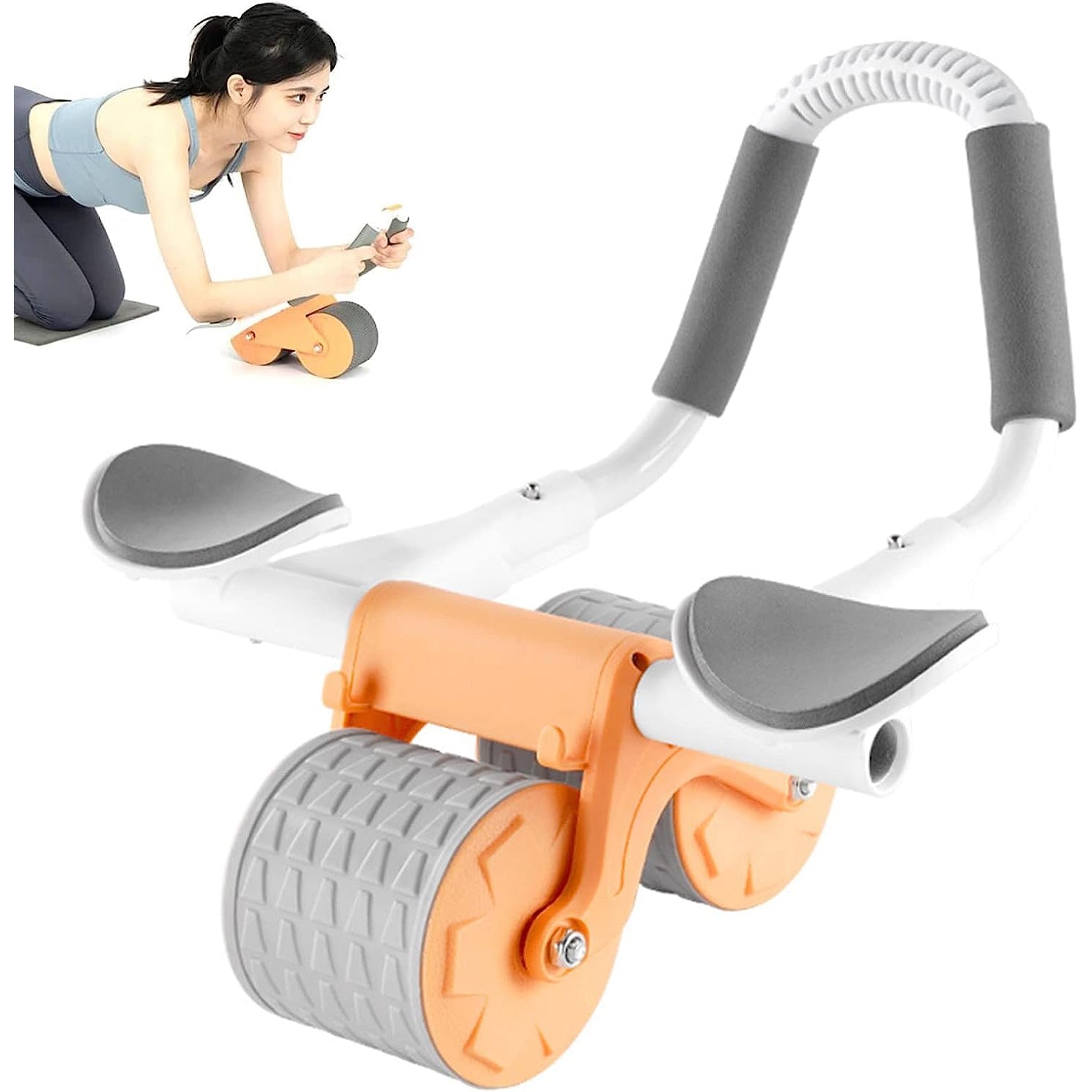 Automatic Rebound Abdominal Wheel, Ab Roller Wheel with Timer Elbow Support for Beginners, Exercise Double Wheel with Knee Mat Holder for Body Fitness Strength Training Home Gym - Springkart 