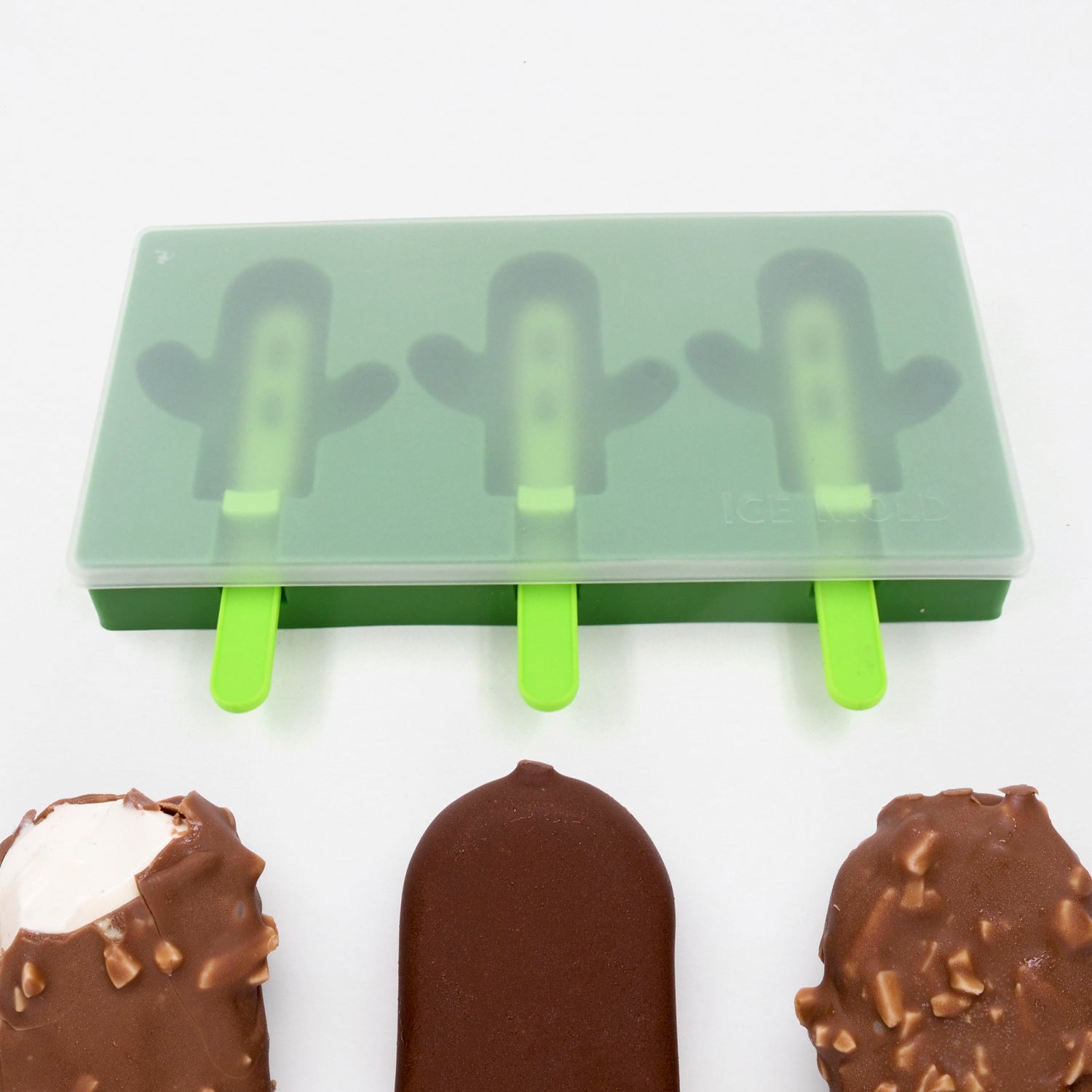 Ice Cream Mould Popsicle Mold, Cactus Shape Ice Pop Molds Homemade Popsicle for DIY Ice Popsicle, 3-Cavity Summer Food Kitchen Tools (1 Pc) - Springkart 