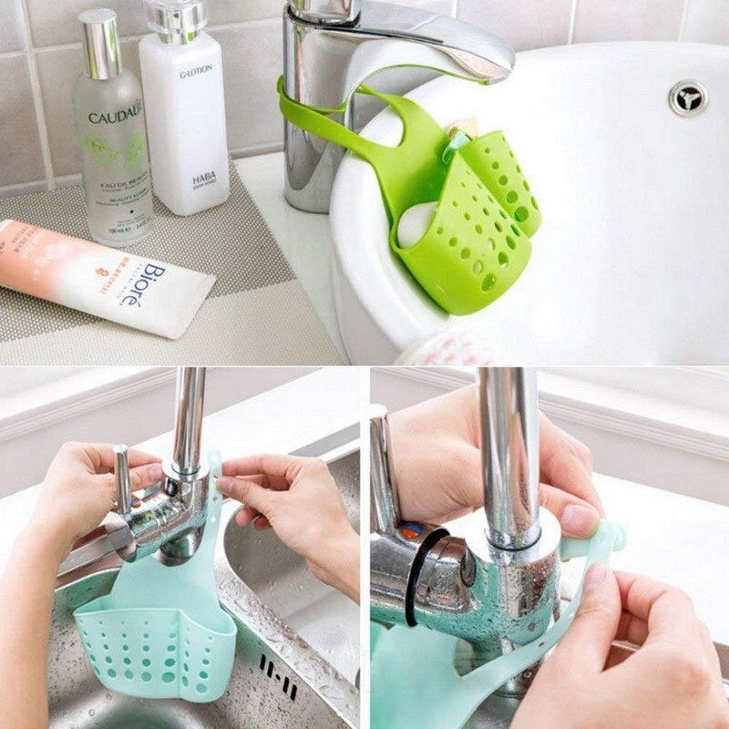 Adjustable Kitchen Bathroom Water Drainage Plastic Basket / Bag with Faucet Sink Caddy - Springkart 