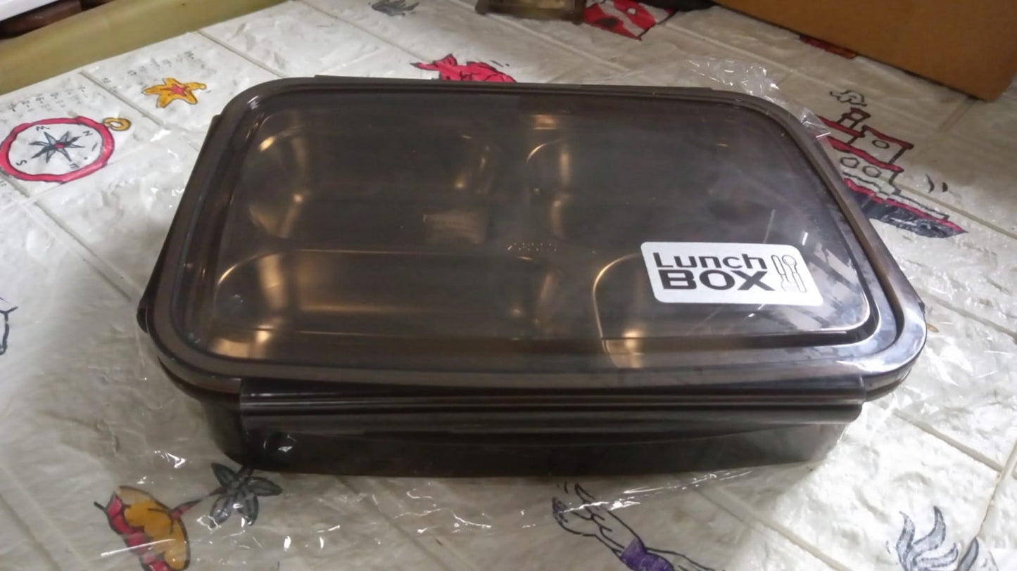 Black Transparent 4 Compartment Lunch Box for Kids and adults, Stainless Steel Lunch Box with 4 Compartments For Office, Travel, School, Home - Springkart 