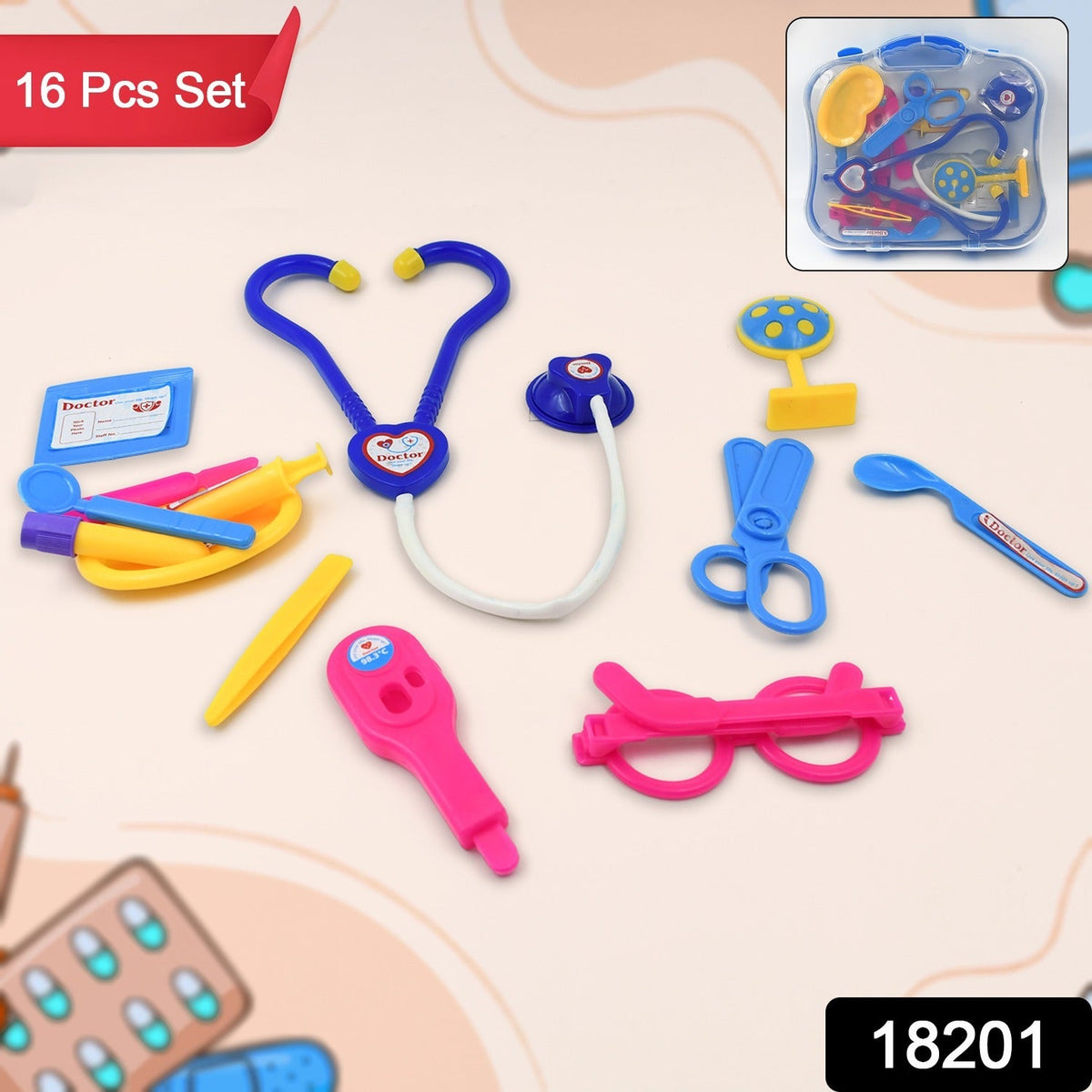 Kids Doctor Set Toy Game Kit (Multicolor / Approx 16 Pcs Set) - Springkart 