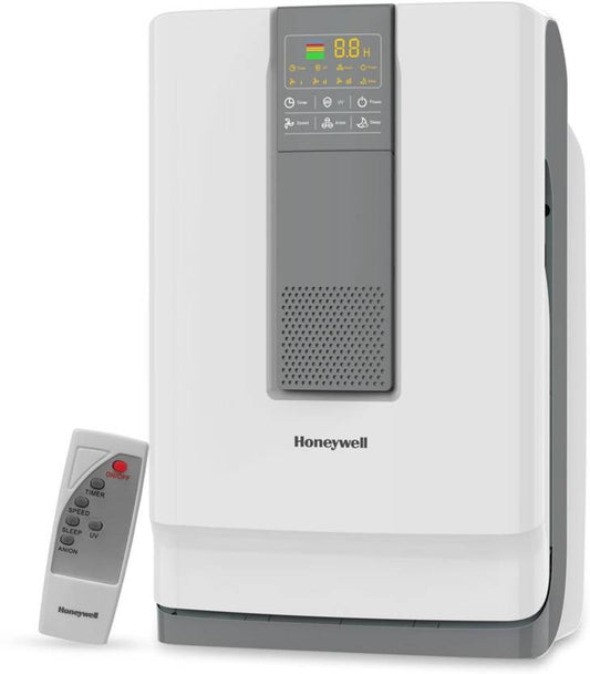 Honeywell Air Touch V4 Air Purifier with H13 HEPA, Anti-Bacterial Filter, UV-C LED & Ionizer 5 Stage Filtration, Covers 543 sq.ft, UV LED & Ionizer, Anti-Bacterial, Activated Carbon & H13 HEPA Filter, Removes 99.99% Pollutants & Micro Allergens Portable R