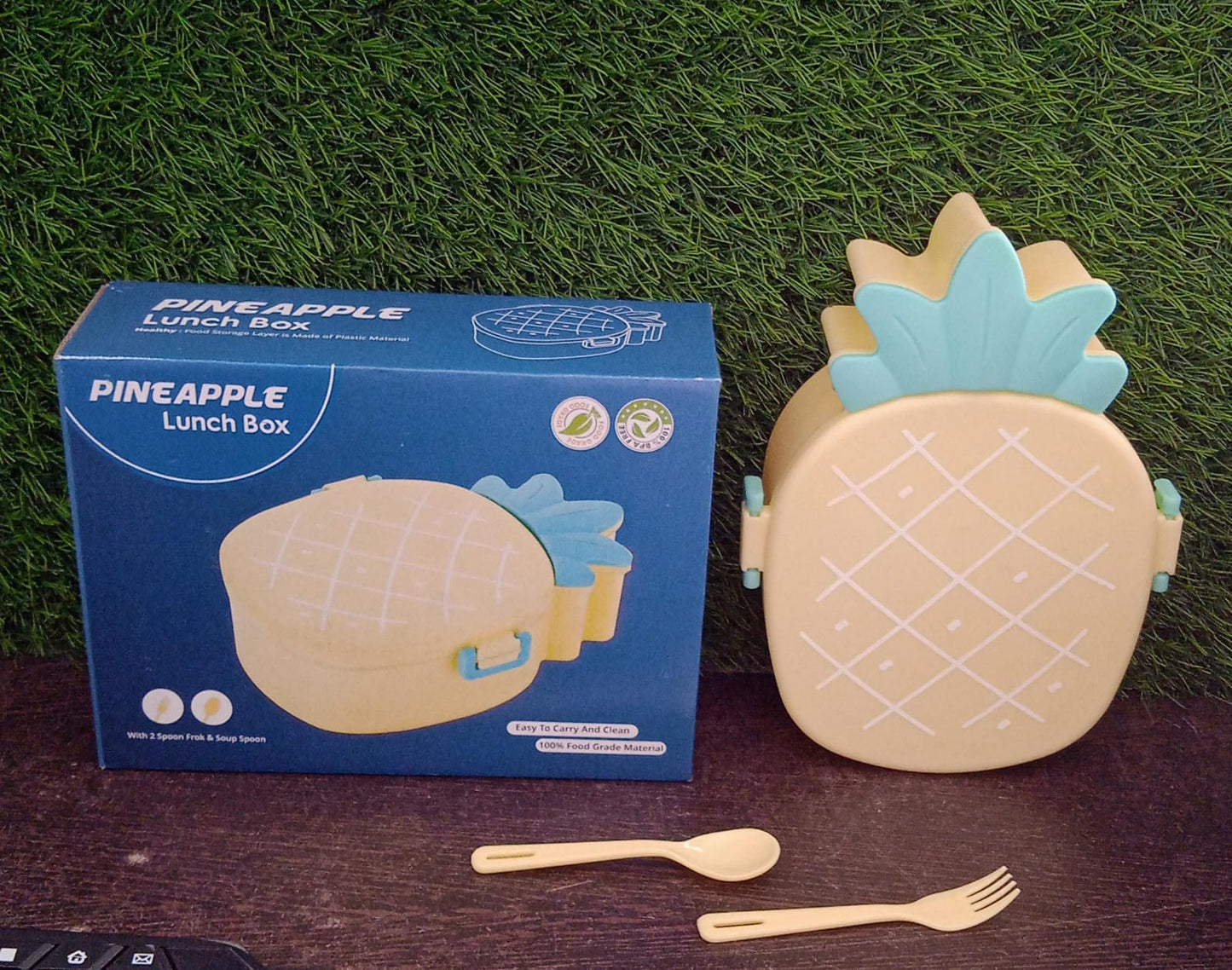 Kids Lunch Box Cute Pineapple Shaped Bento Box with Fork Spoon Snack Container Microwave Portable Office Lunch Box (1 Pc / With Spoon, Fork & Color Box) - Springkart 