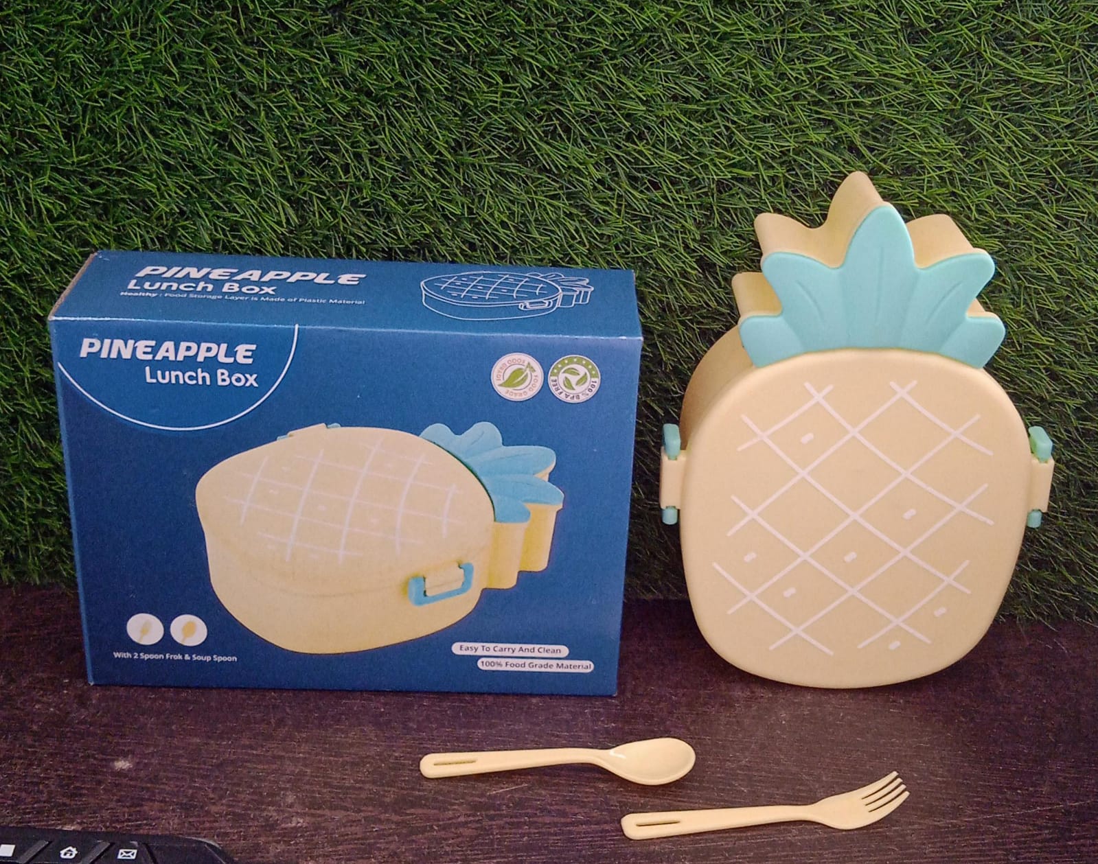 Kids Lunch Box Cute Pineapple Shaped Bento Box with Fork Spoon Snack Container Microwave Portable Office Lunch Box (1 Pc / With Spoon, Fork & Color Box) - Springkart 
