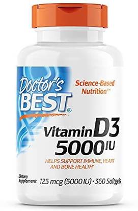 Doctor's Best Vitamin D3 5,000 IU for Healthy Bones, Teeth, Heart and Immune Support, Non-GMO (360 Tablets)