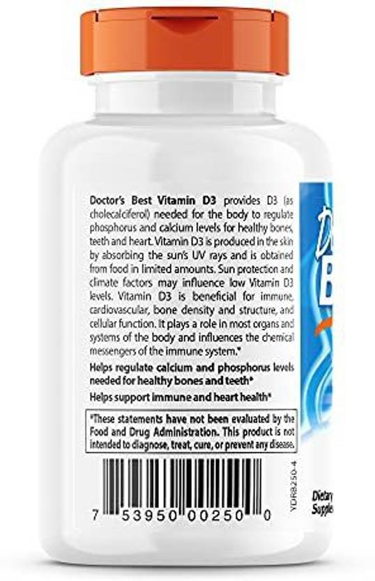 Doctor's Best Vitamin D3 5,000 IU for Healthy Bones, Teeth, Heart and Immune Support, Non-GMO (360 Tablets)