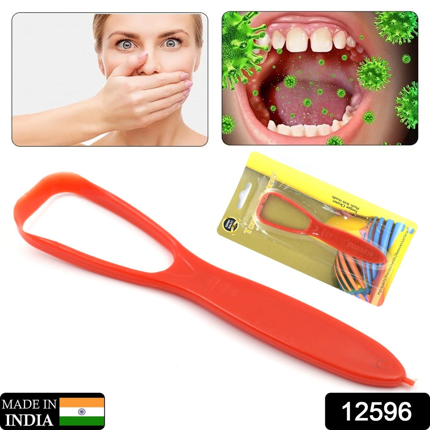 Plastic Tongue Cleaner For Kids & Adults | Tongue Scraper For Bad Breath, Maintain Oral Hygiene for Daily Use | for Fresh Breath & Bacteria Removal | Improved Taste Plastic With Handle Tongue Cleaner (1 Pc ) - Springkart 
