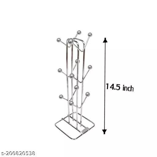 14 Inch Stainless Steel V- Shape Cup Stand for 12 Cups Chrome Finish Cup Holder - Springkart 