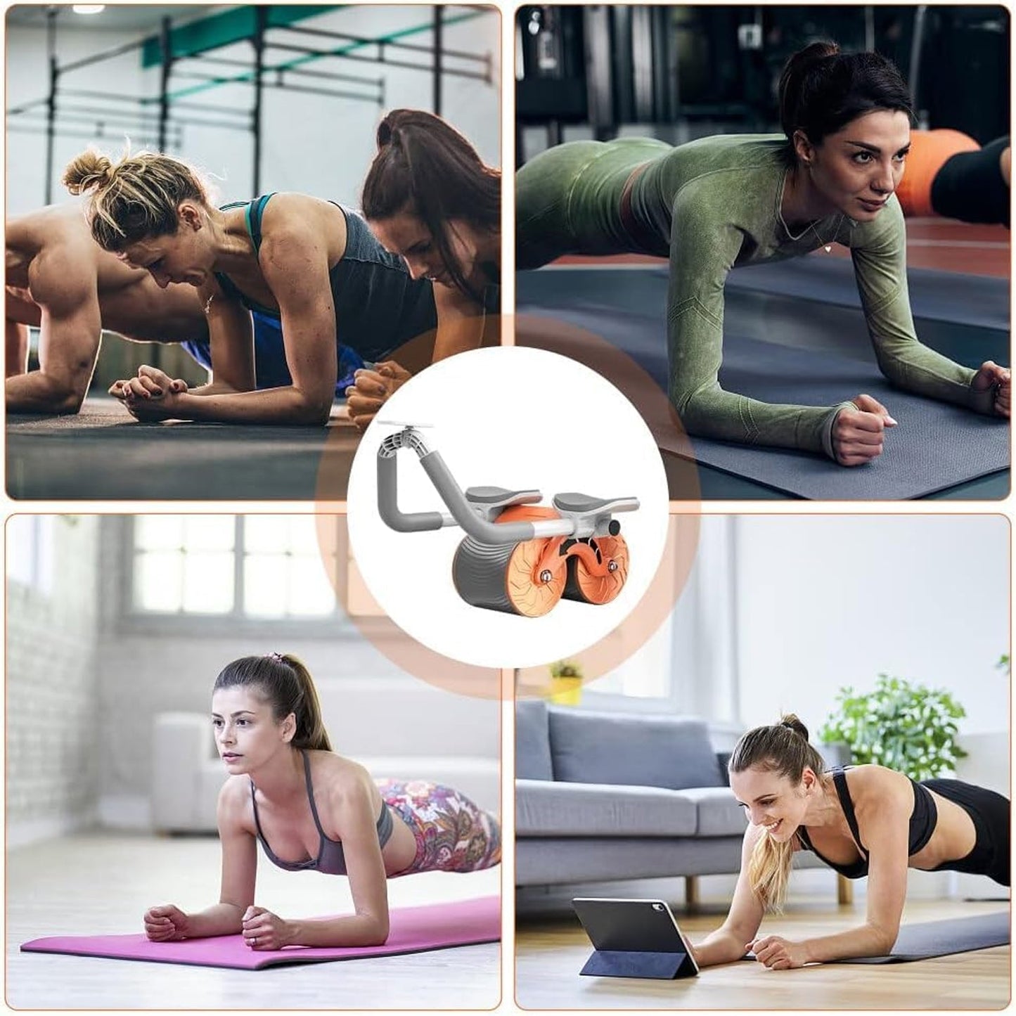 Automatic Rebound Abdominal Wheel, Ab Roller Wheel with Timer Elbow Support for Beginners, Exercise Double Wheel with Knee Mat Holder for Body Fitness Strength Training Home Gym - Springkart 