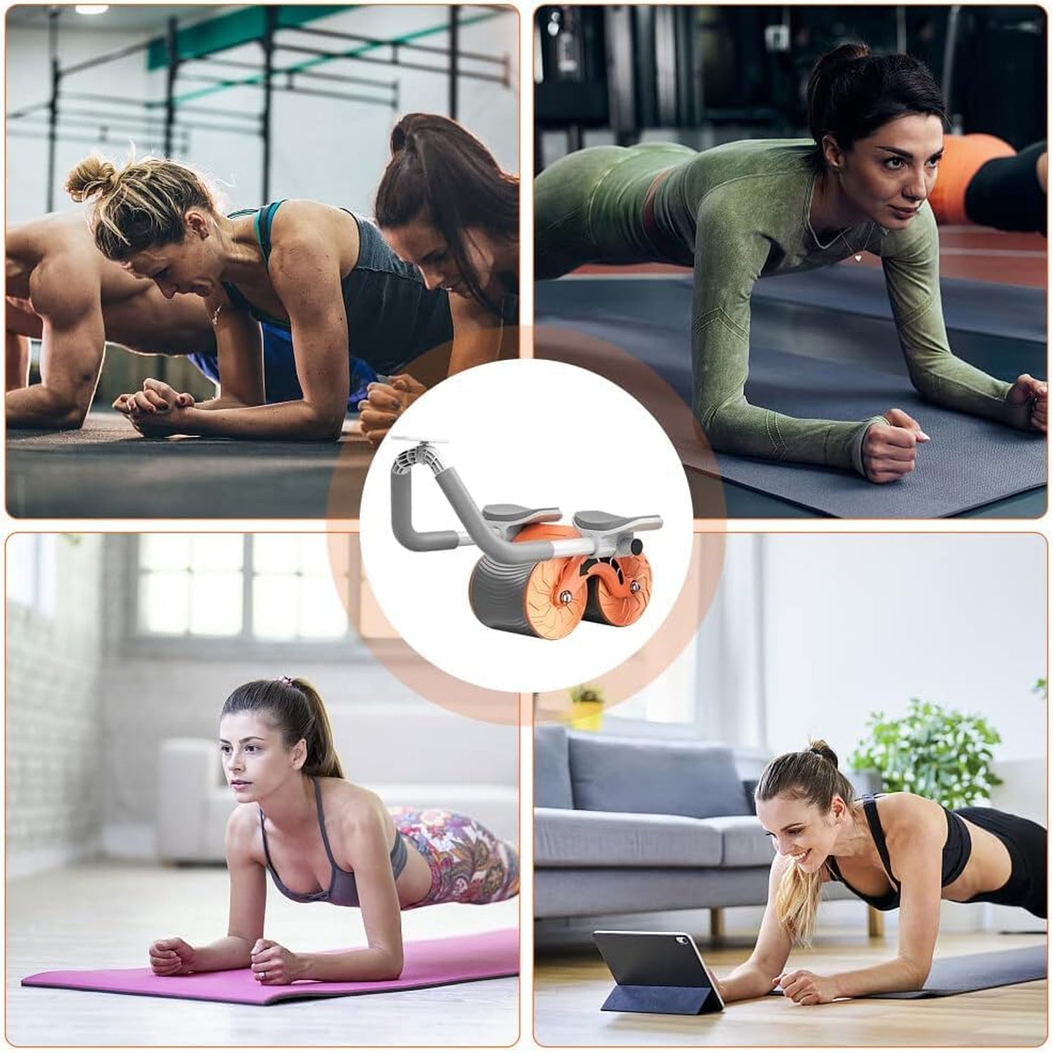 Automatic Rebound Abdominal Wheel, Ab Roller Wheel with Timer Elbow Support for Beginners, Exercise Double Wheel with Knee Mat Holder for Body Fitness Strength Training Home Gym - Springkart 