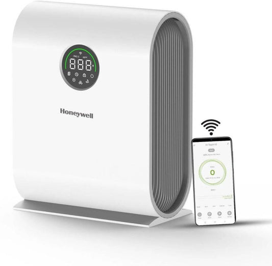 Honeywell Air Touch V5 4 stage filtration, Covers 589 sq.ft,H13 HEPA Filter, WiFi App&Voice Control, Filter Life Upto 9000 Hrs, Removes 99.99%PM2.5, AQI LED Display Portable Room Air Purifier  (White)