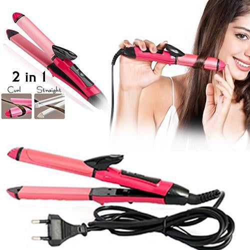385 2 In 1 Hair Straightener And Curler Machine For Women Curl Straight Hair Iron - Springkart 