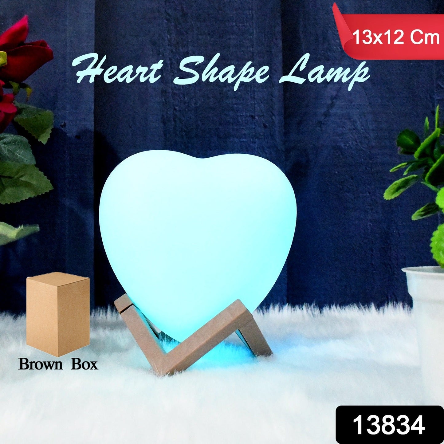 3D Heart Shape Moon Night Lamp with Plastic Stand (13 x12 Cm / 1 Pc) - Springkart 