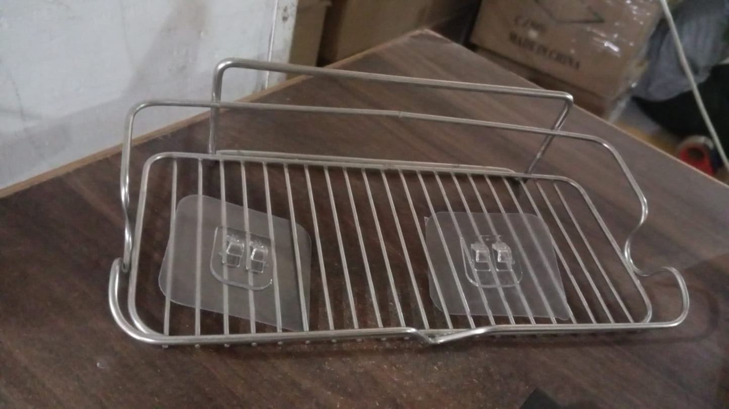 Stainless Steel Kitchen Bathroom Shower Shelf Storage Suction Basket Rack With 2 Hook (1 Pc) - Springkart 