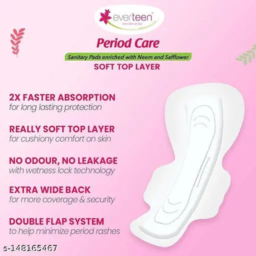 everteen Period Care XXL Soft 40 Sanitary Pads 320mm with Double Flaps enriched with Neem and Safflower - 2 Packs (40 Pads Each) - Springkart 