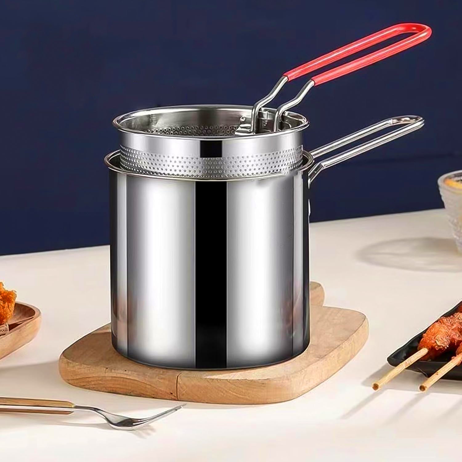 Small Deep Frying Pot With Strainer Basket (2 Pc Set) - Springkart 