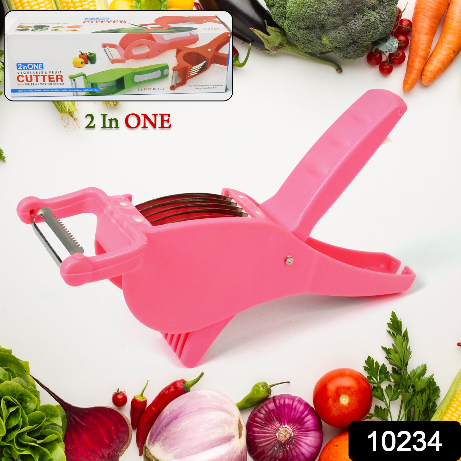 Plastic 2 In 1 Vegetable Fruit Multi Cutter 5 Blade Vegetable Cutter With Peeler (1 Pc Multicolor) - Springkart 