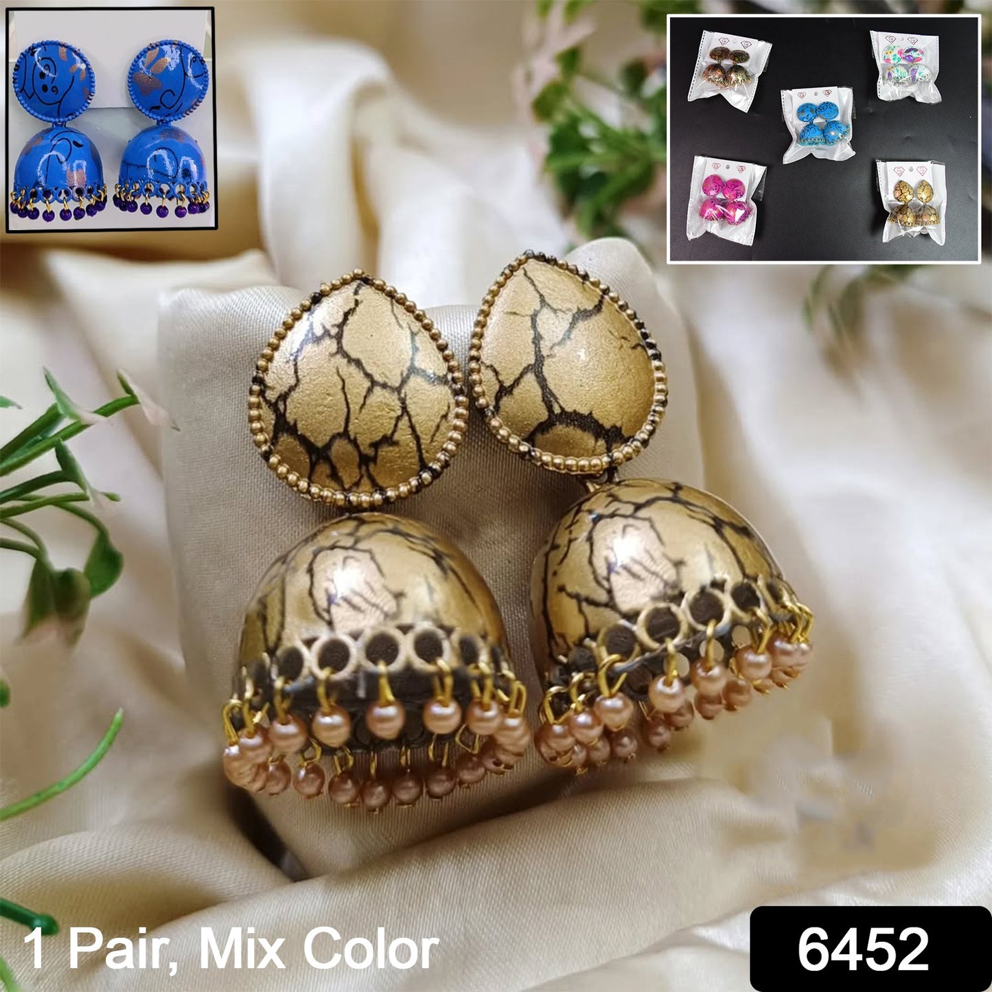 Jhumka Earrings Buti For Women Girls (1 Pair Mix Color Design) - Springkart 