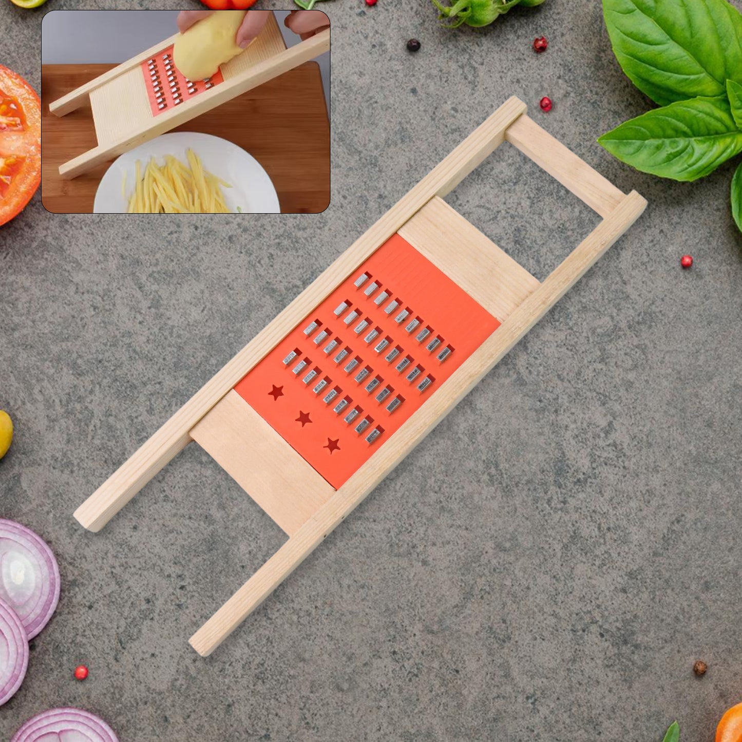 Cucumber Vegetable Slicer Salad Kitchen Wooden Shredder Cutter Grater Slicer - Springkart 