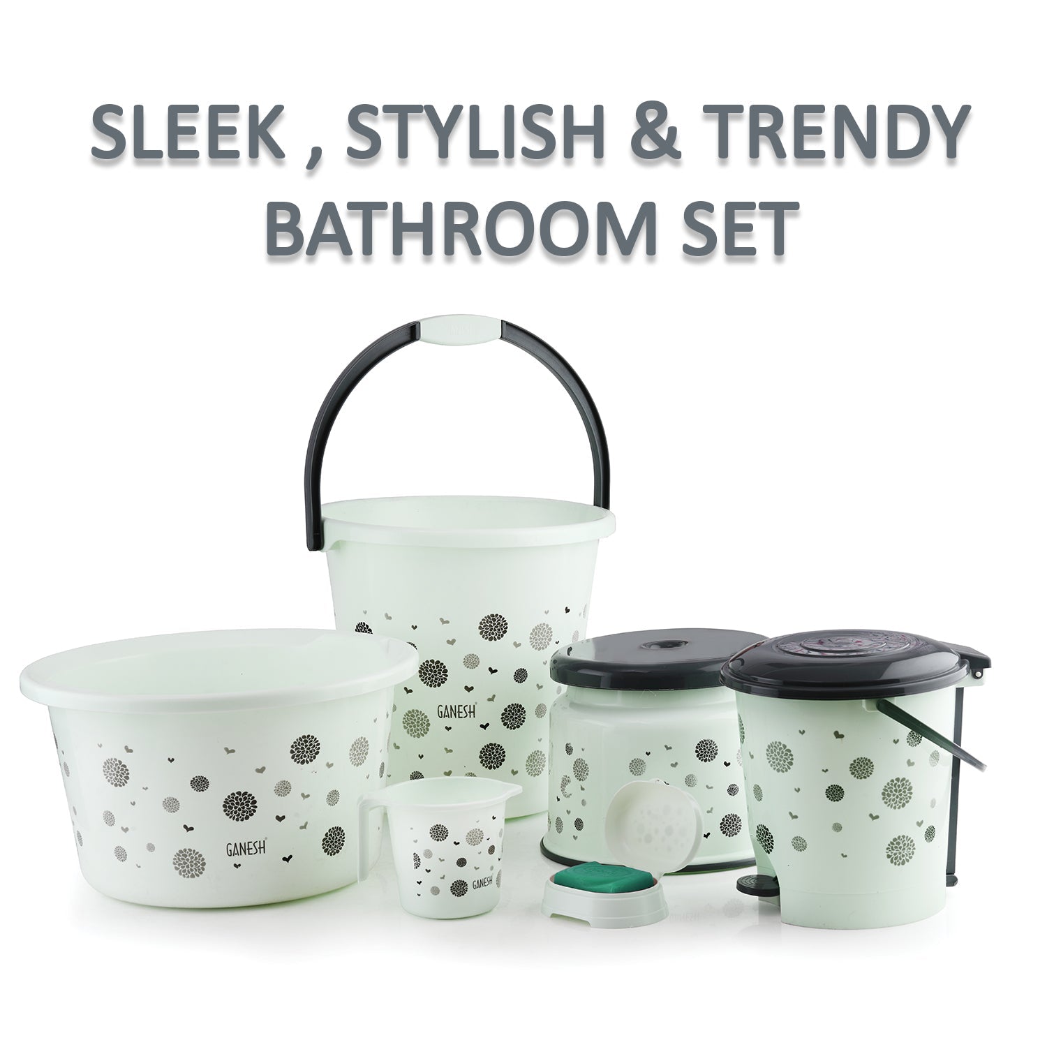 PLASTIC BATHROOM ACCESSORIES SET 6 PCS BATH SET BATHROOM BUCKET WITH DUSTBIN MUG, STOOL, SOAP CASE,TUB - Springkart 