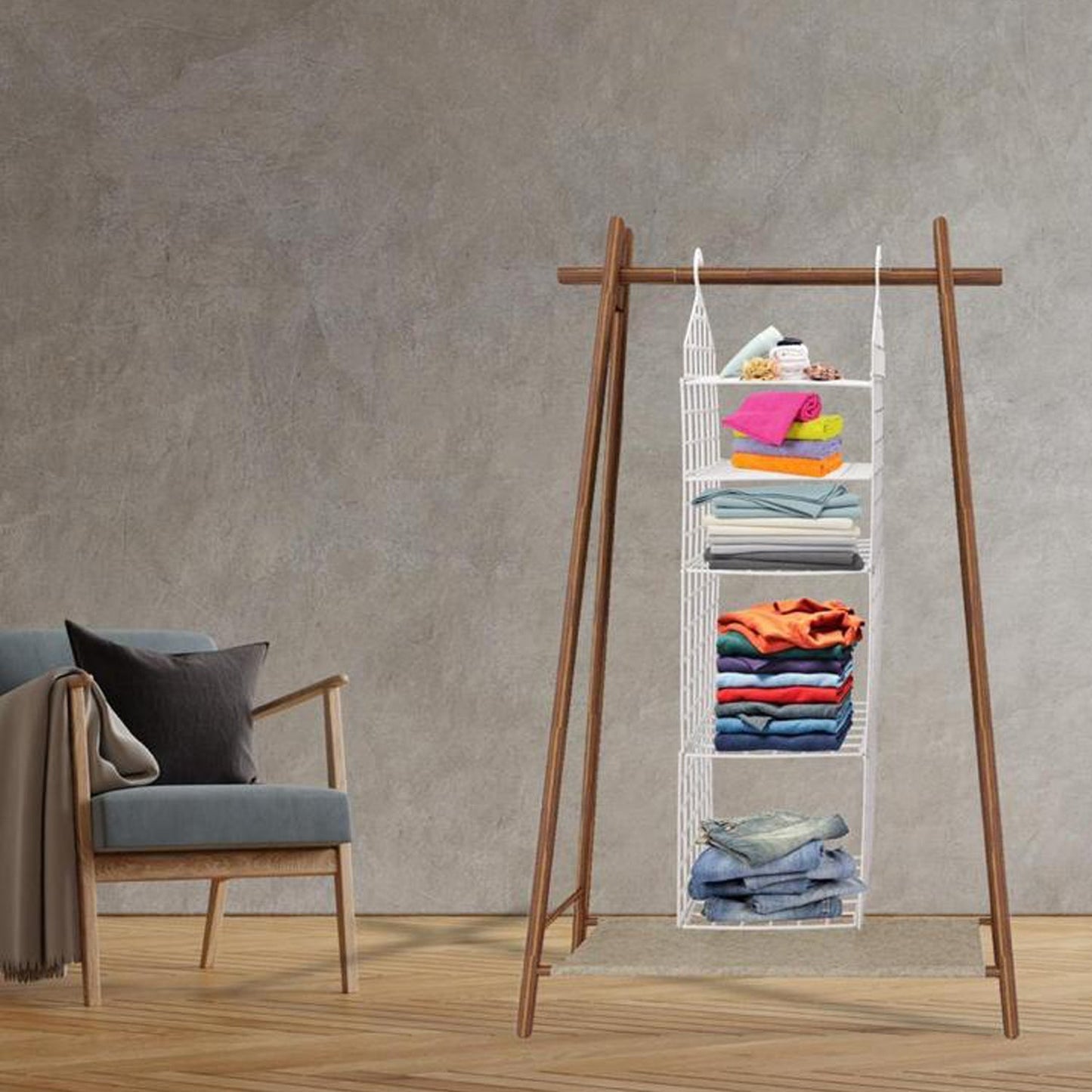 Multipurpose 5 Layer Folding Clothes Storage Racks||Closet for Students Wardrobe Shelves Socks, Scarf, t-Shirt, etc||Hanging Organizer Storage Holders & Racks - Springkart 