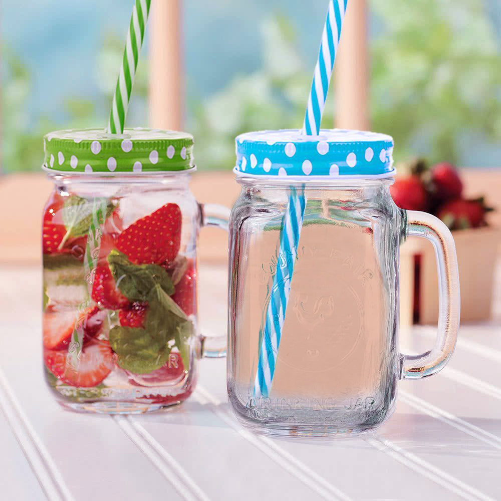 Drinking Cup / Glass / Mug Mason Jar with Handle & Straw - Springkart 