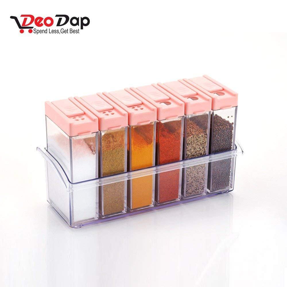 Plastic Spice Jars (6 pcs, 14x22x8cm, Multicolour) - Springkart 