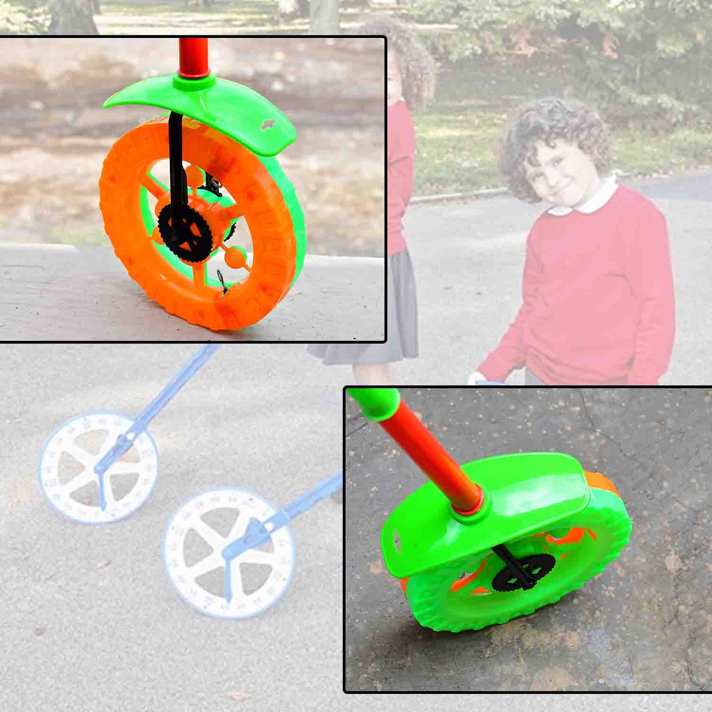 Plastic Single Wheel Push Run toy with handle and two lights on wheel. push toy for Kids. - Springkart 