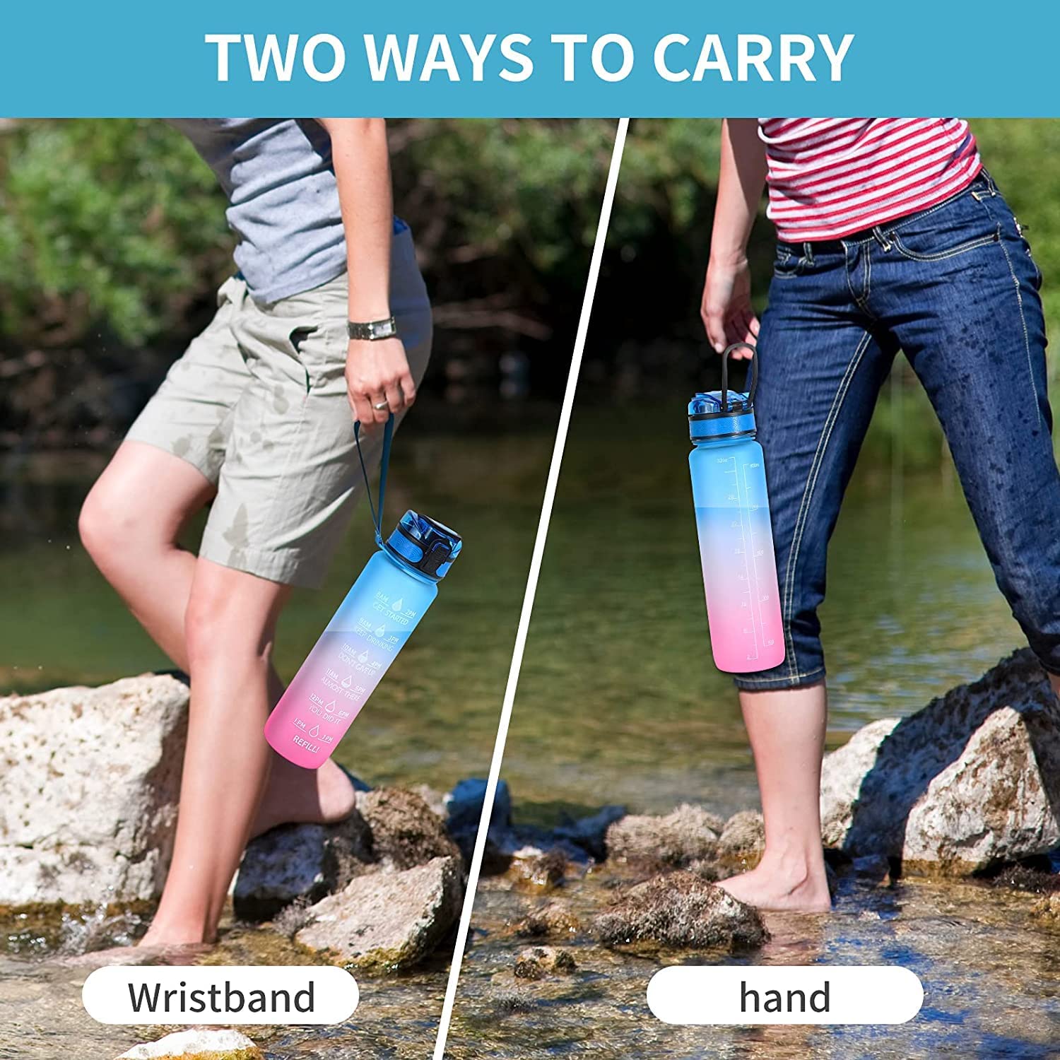 Motivational Water Bottle with Straw & Time Marker - Leakproof Tritan Portable Gym Bottle for Sports, Hiking & Camping - Springkart 