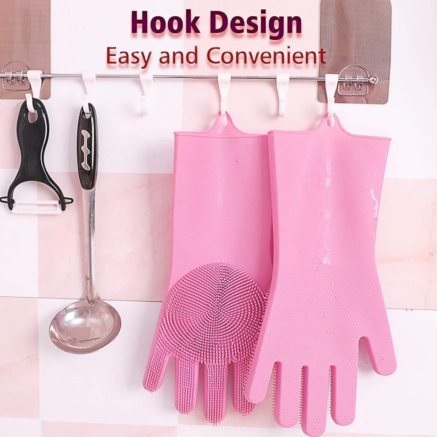 Reusable Silicone Cleaning Brush Scrubber Gloves (Multicolor) - Springkart 